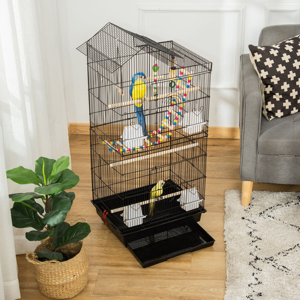 Cage à oiseaux 46 x 36 x 100 cm 4 mangeoires 3 perchoirs cage pour perruche calopsitte conure pinson canaris-9