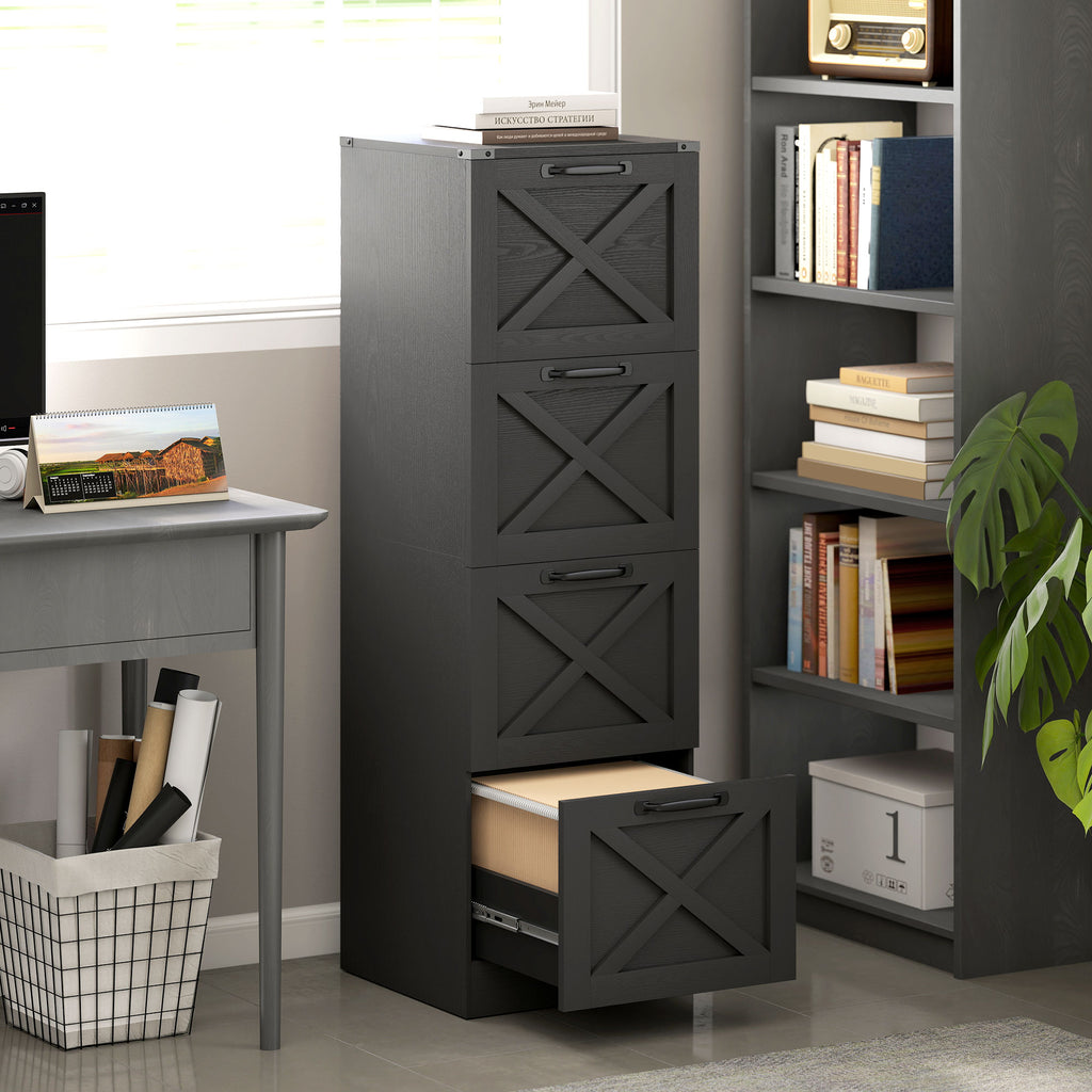 Caisson de Bureau avec 4 Tiroirs, Dossiers Suspendus pour Formats Lettre/A4, Style Rustique, 40x40x131cm, Noir-9