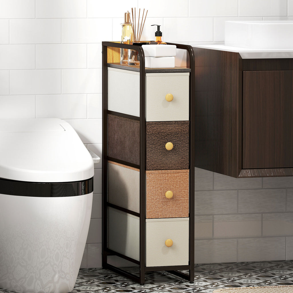 Commode avec 4 tiroirs en tissu pliables, commode chambre plateau et cadre en acier, 20 x 47 x 84,5 cm, multicolore-8