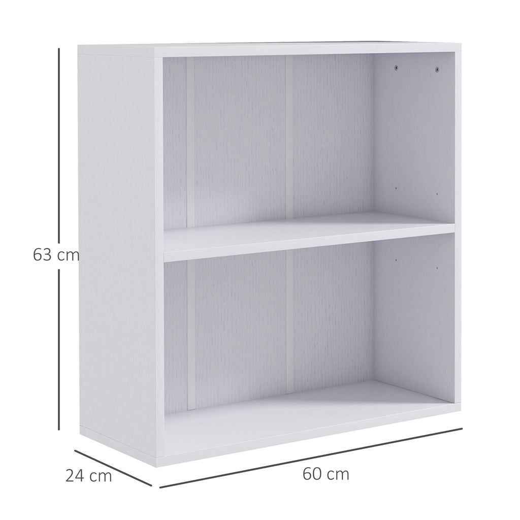Bibliothèque étagère de rangement avec 2 compartiments et étagère réglable, 60 x 24 x 63 cm, blanc-2