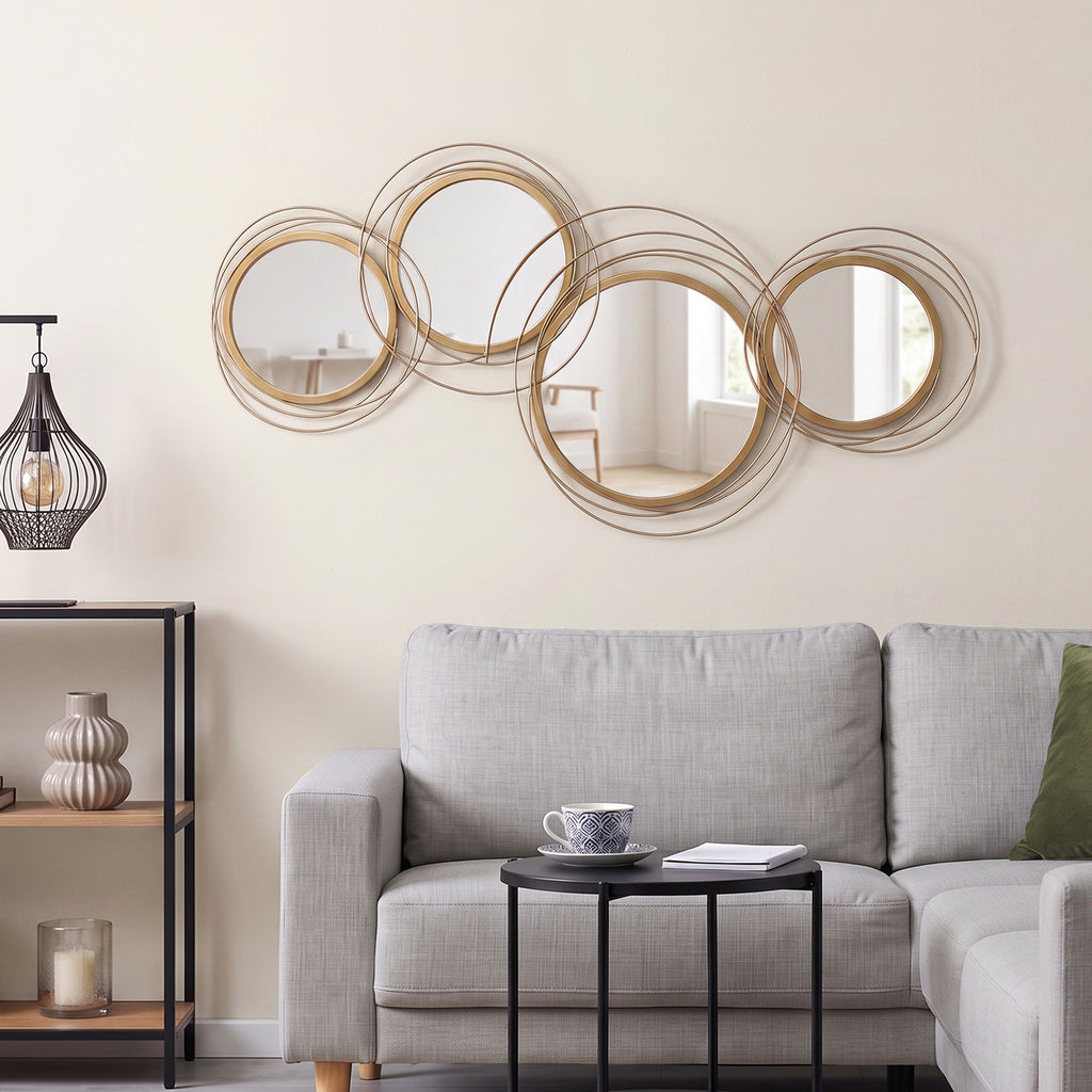 Ensemble de 4 miroirs ronds en métal dorés 107 x 56 cm-9