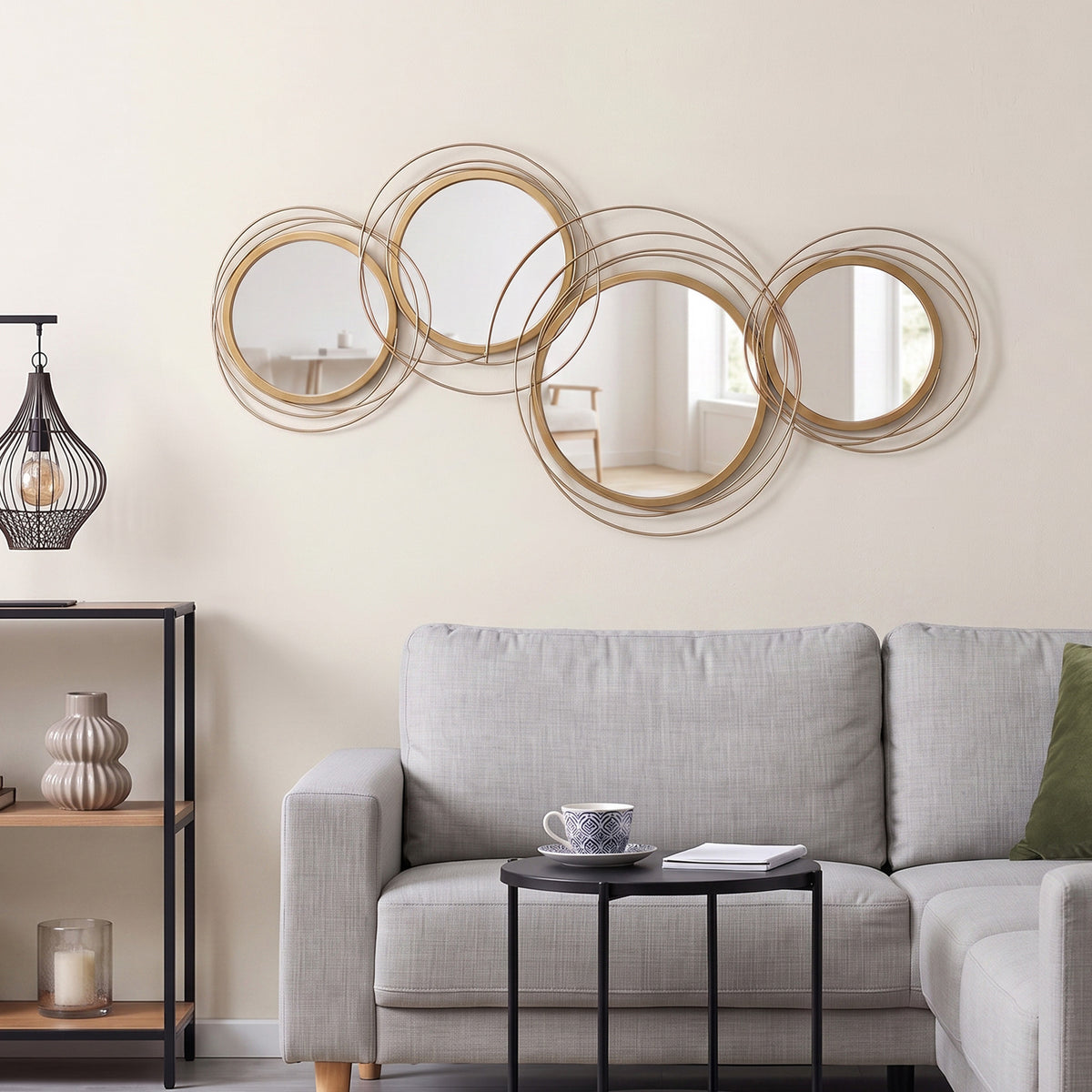 Ensemble de 4 miroirs ronds en métal dorés 107 x 56 cm-9