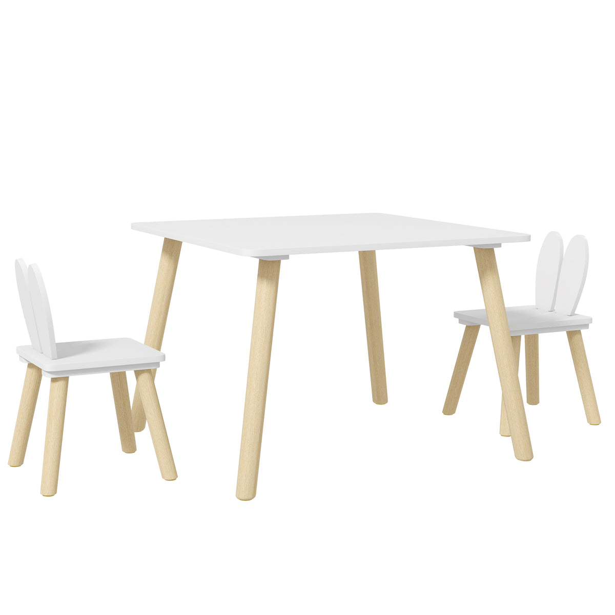 Ensemble table et 2 chaises enfant design scandinave motif oreille de lapin bois pin blanc-0