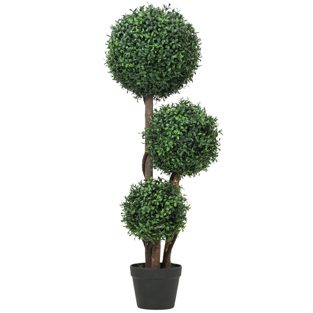 Plante Artificielle 100 cm, 3 Boules de Buis, Pot, Facile à Nettoyer, Arbre Artificiel Intérieur Extérieur, Vert-0