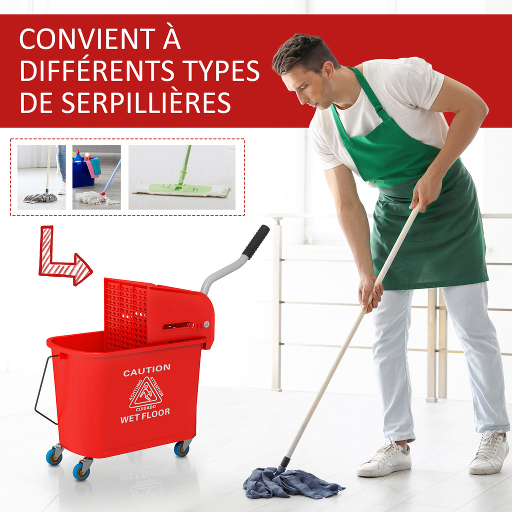 Chariot de nettoyage lavage seau de ménage 20 L avec essoreur et séparateur eau sale propre rouge 60L x 27l x 70,5H cm-6