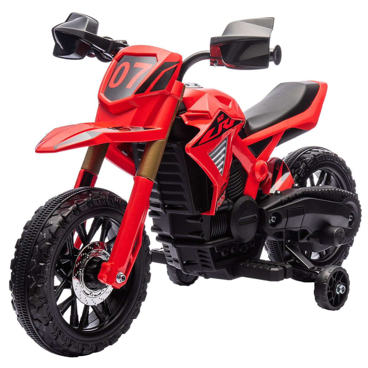 Moto cross électrique pour enfants 3-8 ans, batterie 6 V, 2 moteurs, klaxon et roues d'entraînement, charge 30KG, rouge-0