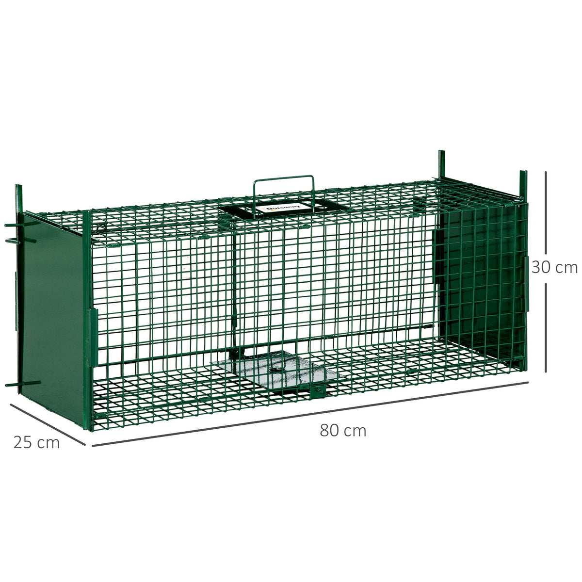 Cage attrape animaux nuisibles acier 2 entrées dim. 80 x 25 x 30 cm vert foncé-2
