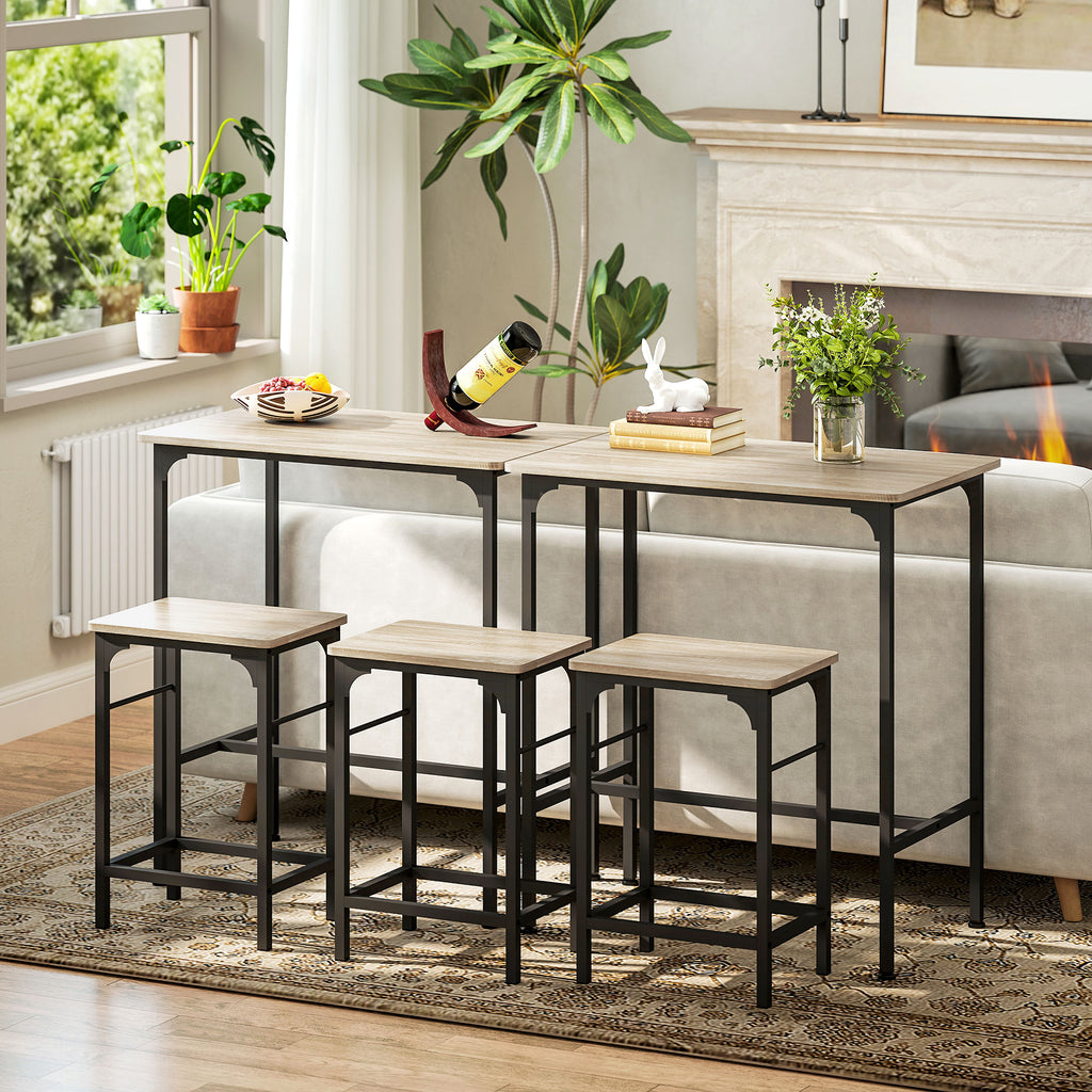 Ensemble table de bar avec 2 tabourets, cadre en acier pour cuisine, salle à manger et salon, effet bois naturel-7