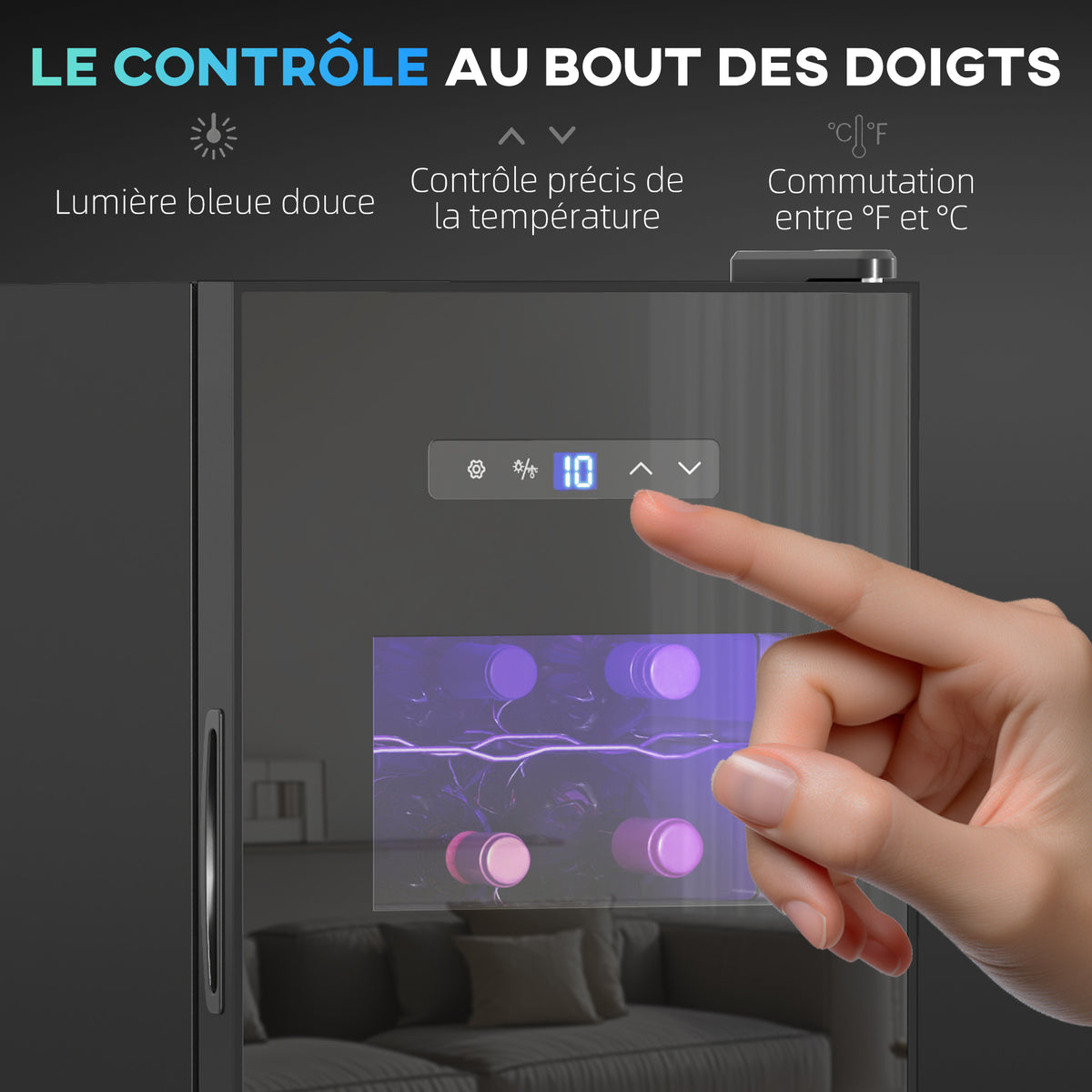 Cave à vin, 15 bouteilles, 39L, Réfrigérateur pour boissons, éclairage LED, température réglable 8-18℃-6
