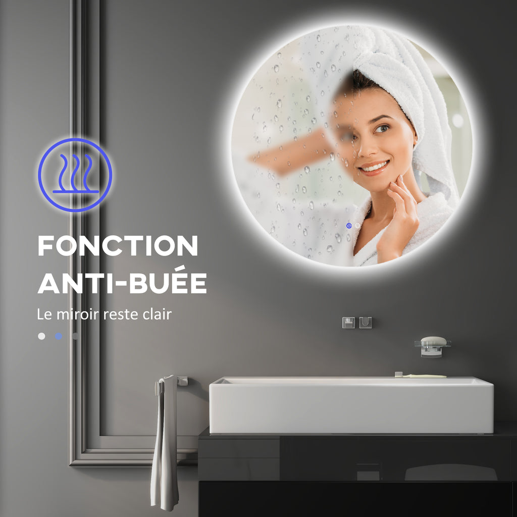 Miroir rond lumineux LED de salle de bain Ø 80 cm mural avec éclairage interrupteur tactile système antibuée-6