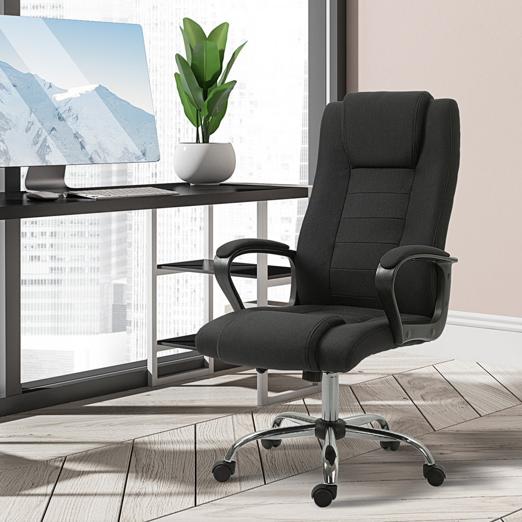 Fauteuil de bureau à roulettes chaise manager ergonomique pivotante hauteur réglable lin noir-9