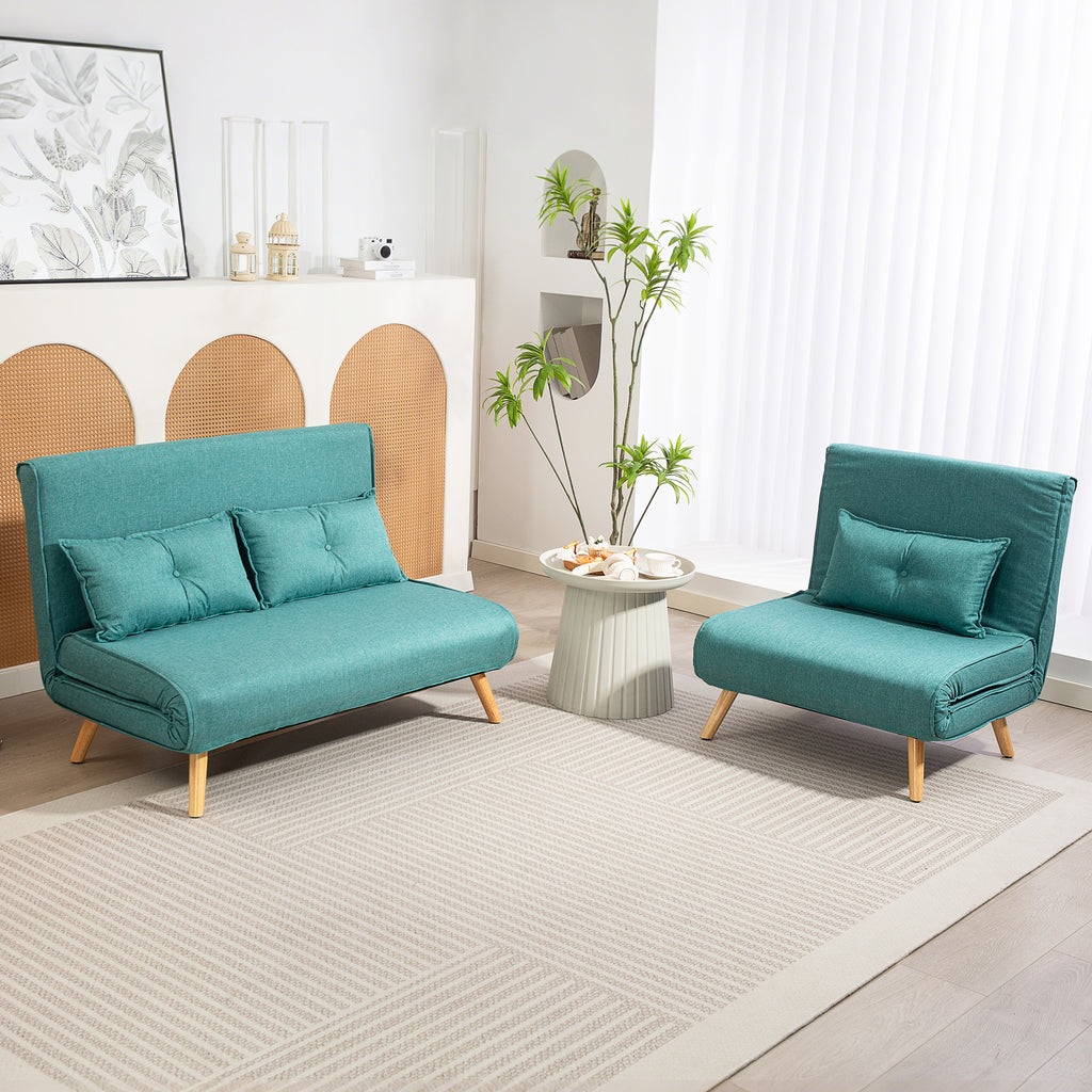 Fauteuil convertible 1 place canapé-lit clic-clac 3 en 1 avec dossier réglable en 5 positions, oreiller inclus, vert-8