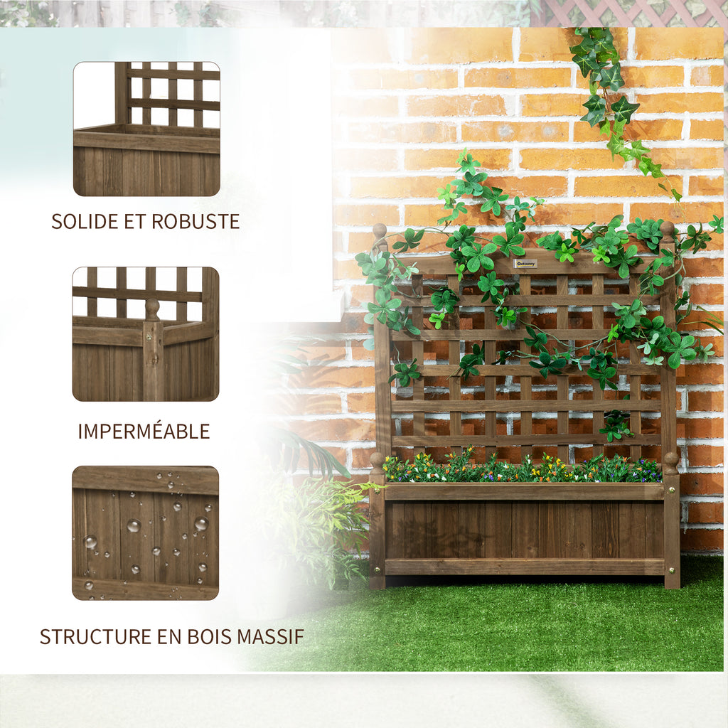 Jardinière avec treillis bac à fleurs jardinière sur pied 64 x 28 x 75 cm inserts d'irrigation bois massif-5
