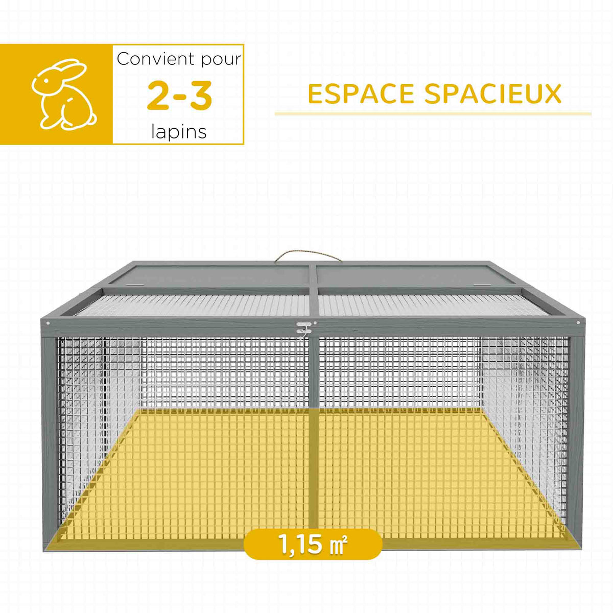 Clapier à lapins cage lapin pliable avec poignée dessus ouvrable pour 2 à 3 lapins cochons d'inde 110 x 105 x 50 cm gris-3