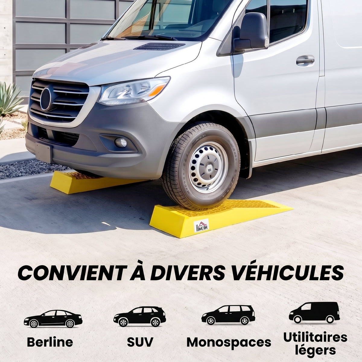 Ensemble de 2 rampes pour voiture véhicule utilitaire rampe de chargement dim. 70L x 19,5l x 7,8H cm PP jaune-3
