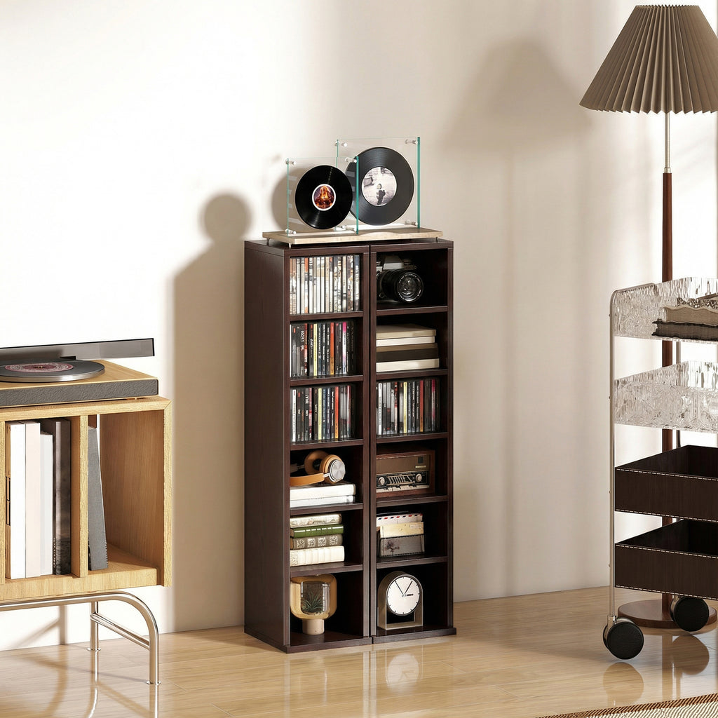 Lot de 2 étagères colonnes armoire de rangement CD-DVD 12 compartiments 21 x 22,5 x 88,5 cm capacité 204 CD marron-8