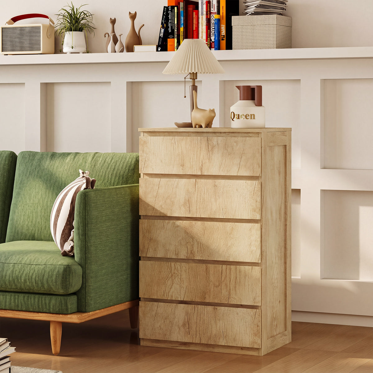 Commode 5 tiroirs meuble de rangement sans poignées design minimaliste 60 x 39 x 100 cm bois naturel-4