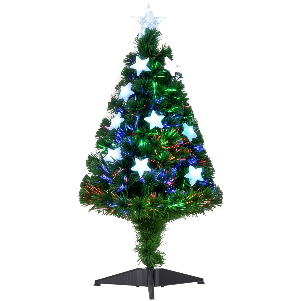 Sapin Noël Artificiel Lumineux 90H cm Fibre Optique LED Multicolore + Support Pied 90 Sommet Brillante Vert-0