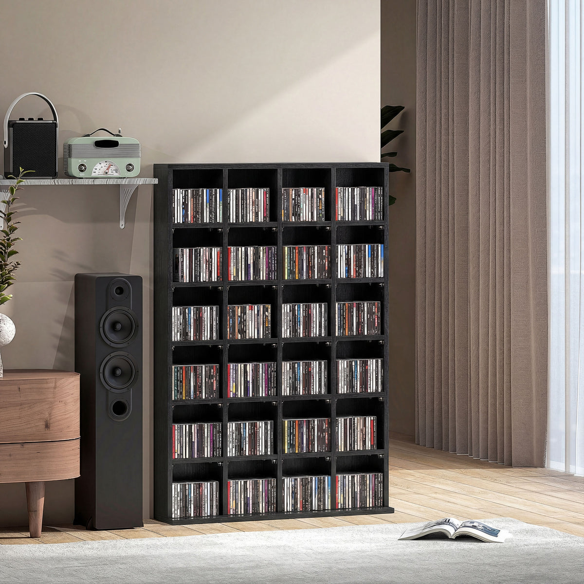 Meuble de rangement multimédia 456 CD/ 336 DVD - bibliothèque en bois avec étagères réglables, 89 x 130,5 cm, noir-9
