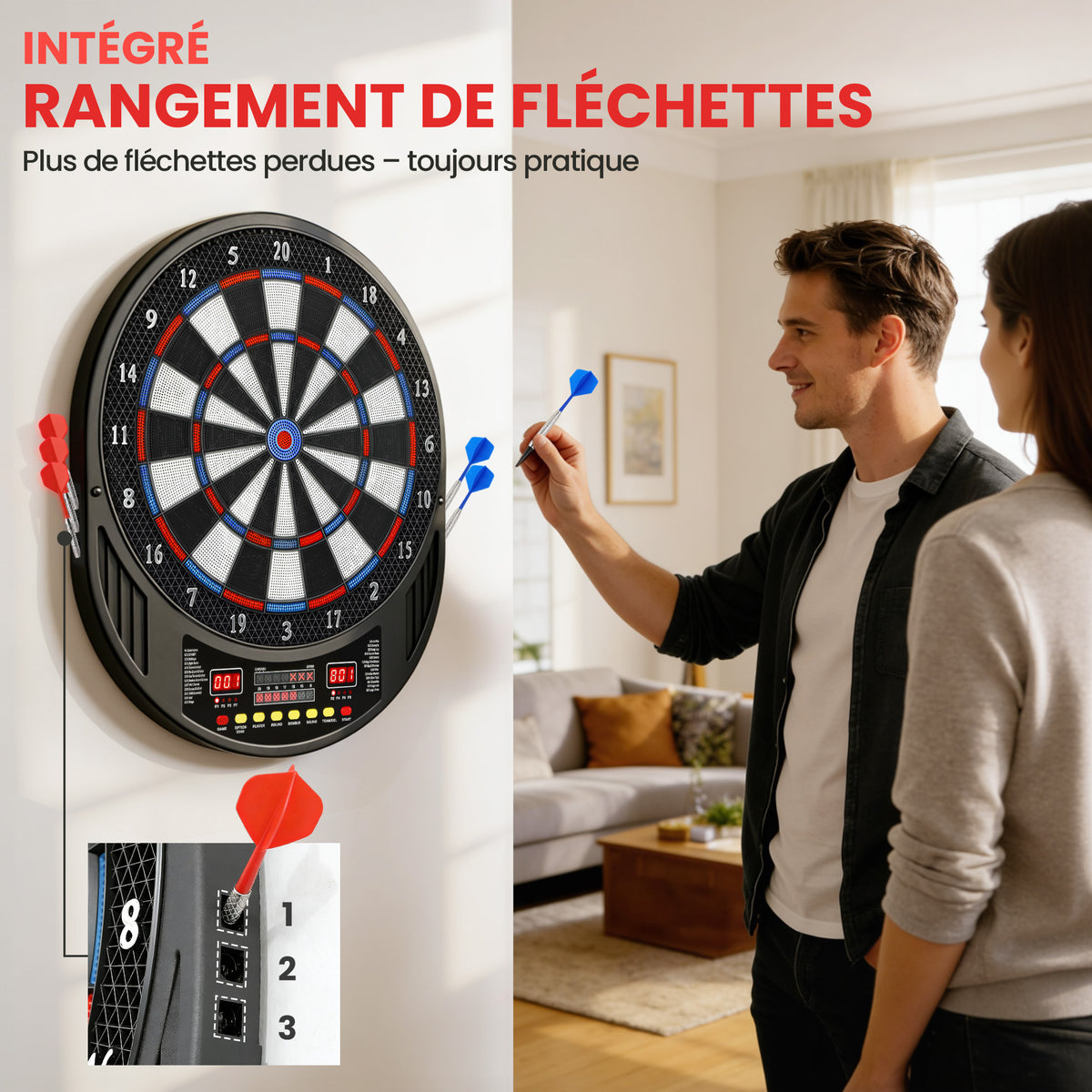 Jeu de fléchettes électronique avec embouts souples, doubles écrans LED, 33 jeux, 202 variations, jusqu'à 8 joueurs-7