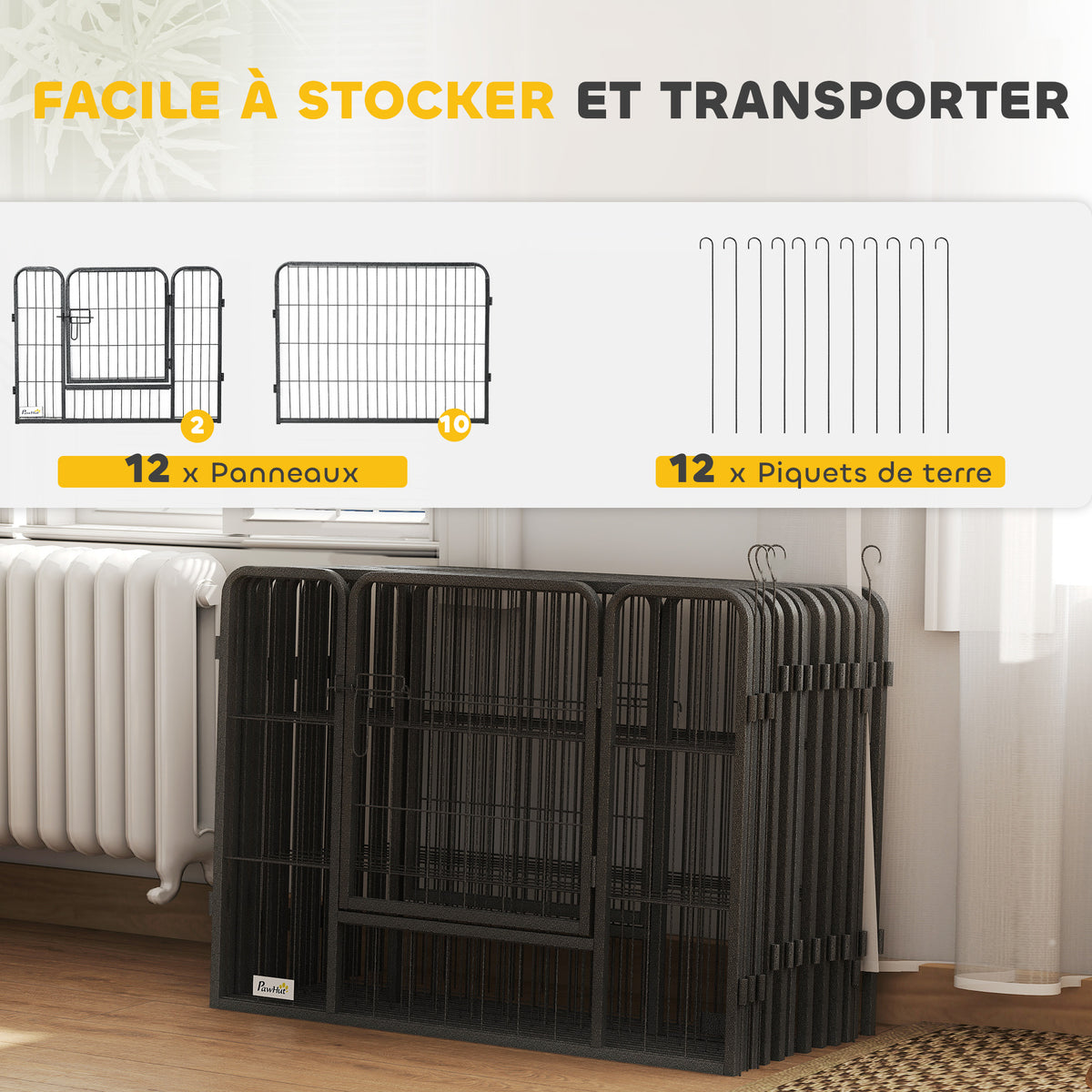 Parc pour chien, enclos chien 12 panneaux modulable et pliable, enclos portable en acier 60H cm avec porte, clôture pour chat, chiens de petit taille, intérieur et extérieur, gris-4