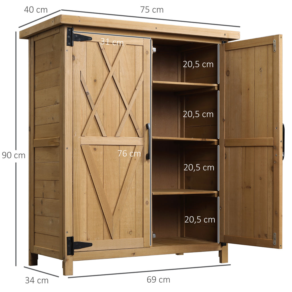 Abri de jardin armoire de jardin 3 étagères 2 portes toit en tôle galvanisé étanche bois sapin 75 x 40 x 90 cm jaune-2