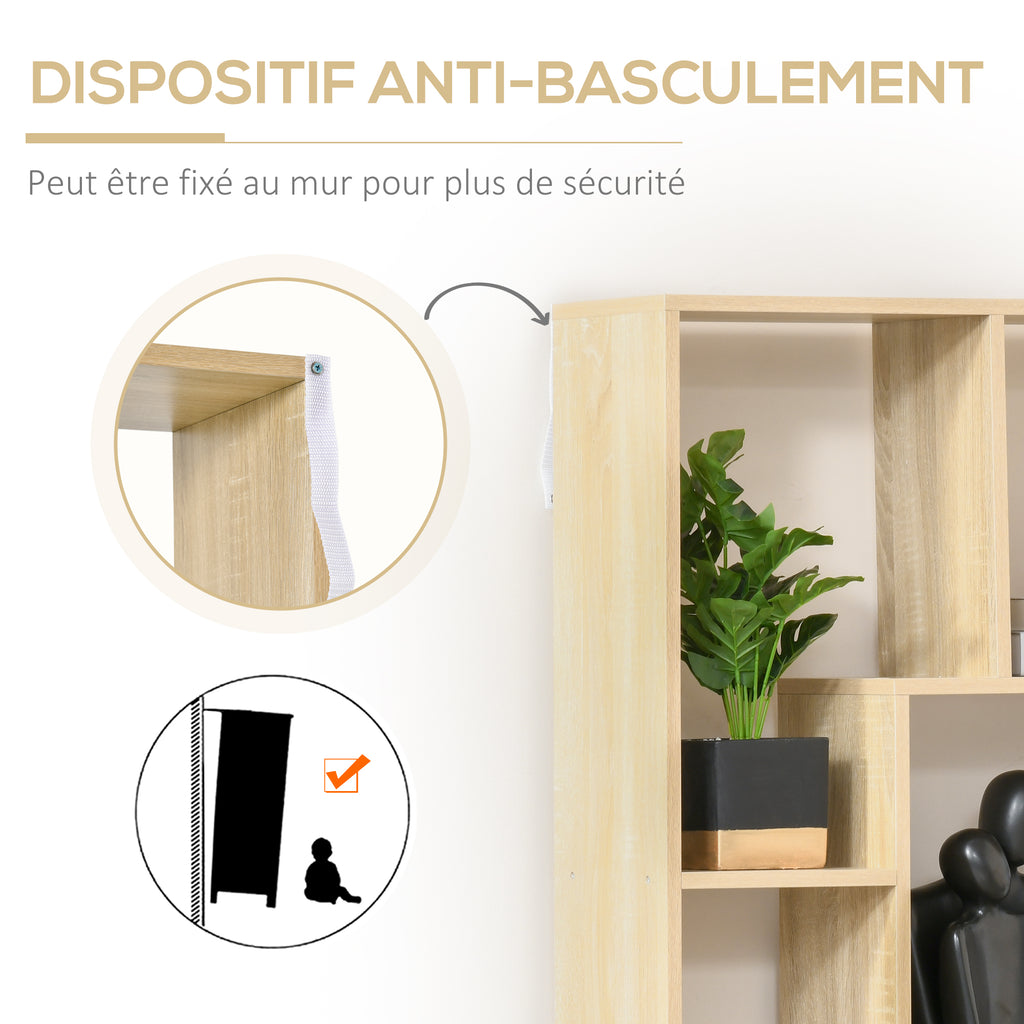 Bibliothèque étagère Zig zag Design Contemporain 70L x 24l x 178H cm Panneaux Particules Bois naturel-5