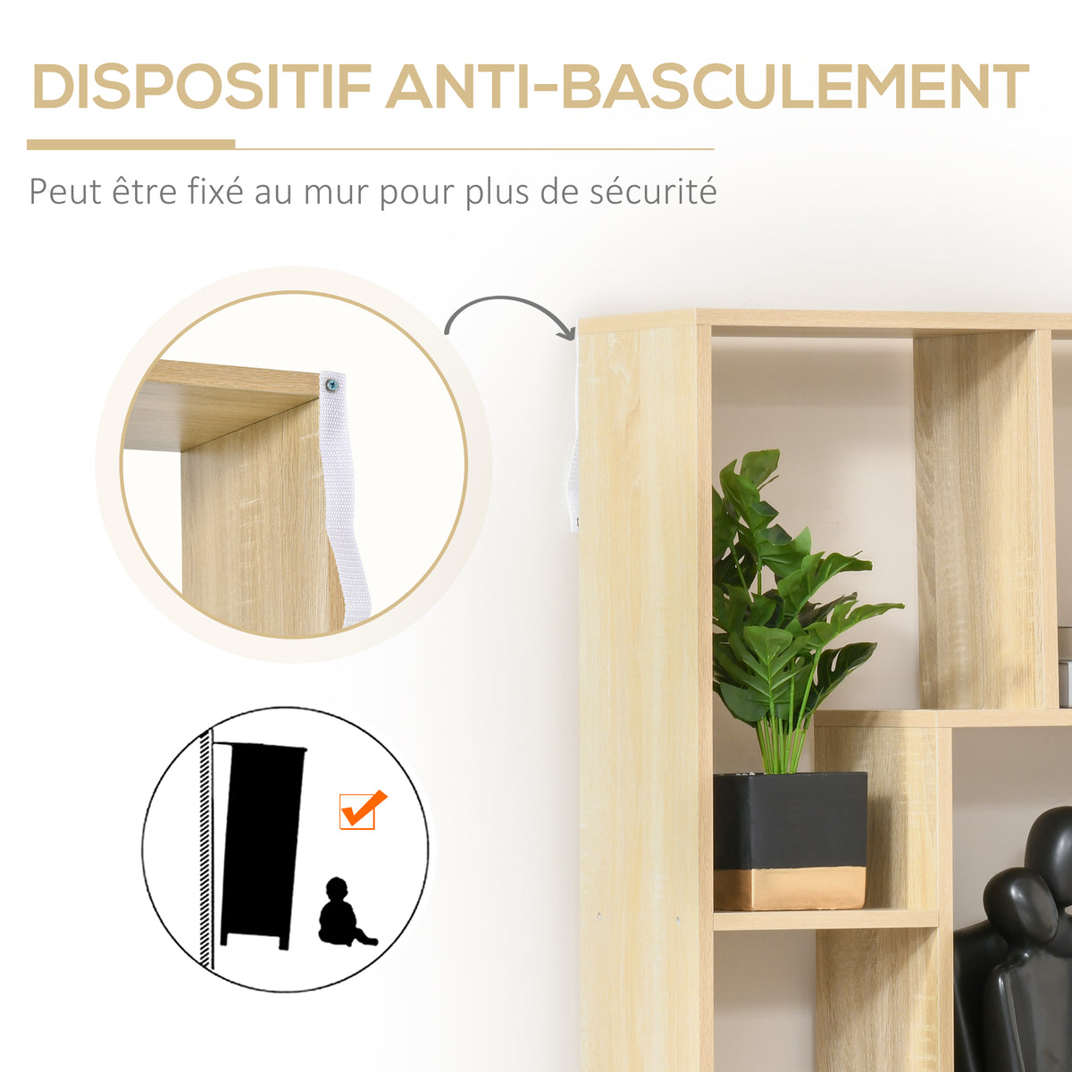 Bibliothèque étagère Zig zag Design Contemporain 70L x 24l x 178H cm Panneaux Particules Bois naturel-5