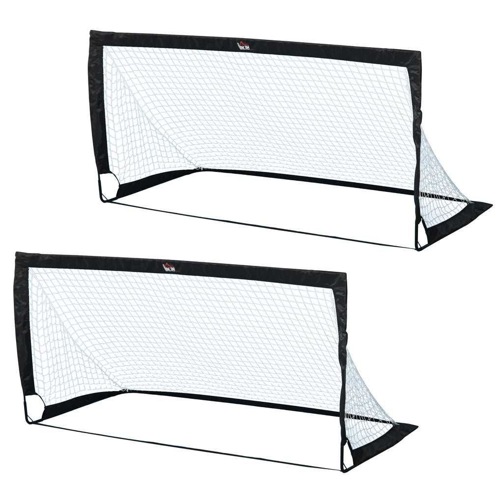 Lot de 2 but de foot extérieur, cage de foot portable avec sac de rangement en tissu Oxford 183 x 90 x 90 cm noir blanc-0