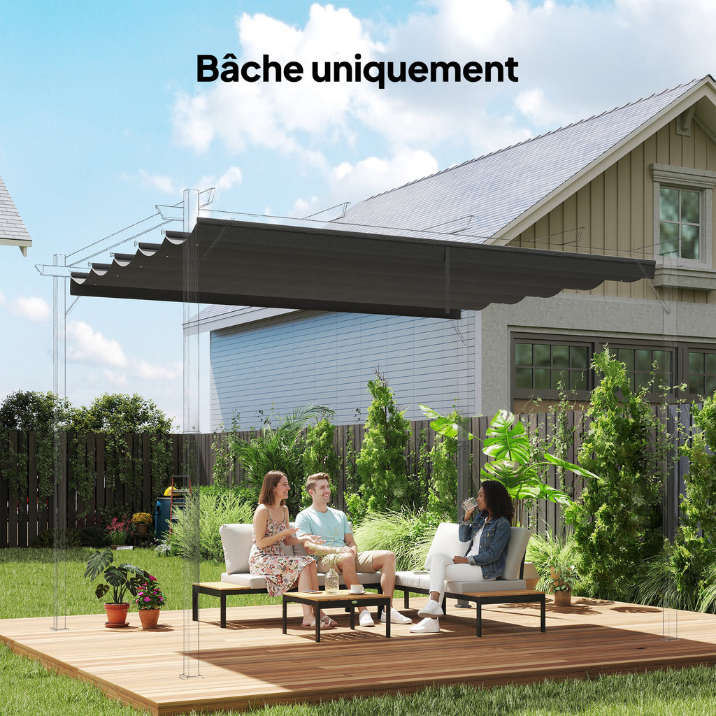 Toile de toit pour pergola tonnelle rétractable de 4 x 3 m - toile uniquement 350 x 260 cm gris foncé-1