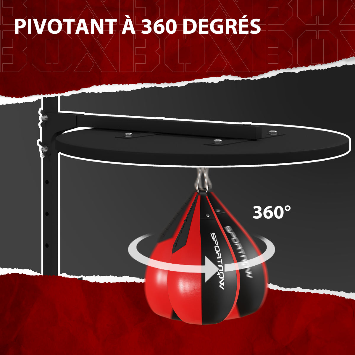 Plateforme murale avec poire de vitesse sac de frappe pour entraînement de boxe, hauteur ajustable pivotant à 360°-5