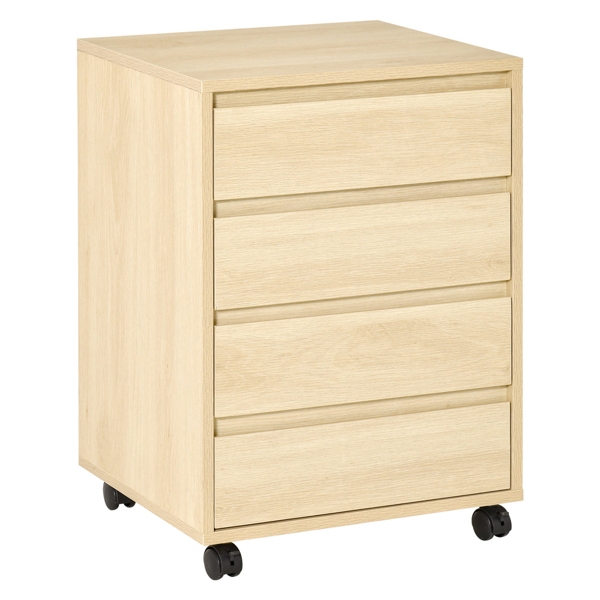 Caisson de Bureau, Rangement Bureau sur Roulettes, 4 Tiroirs Coulissants en Bois, Naturel-0