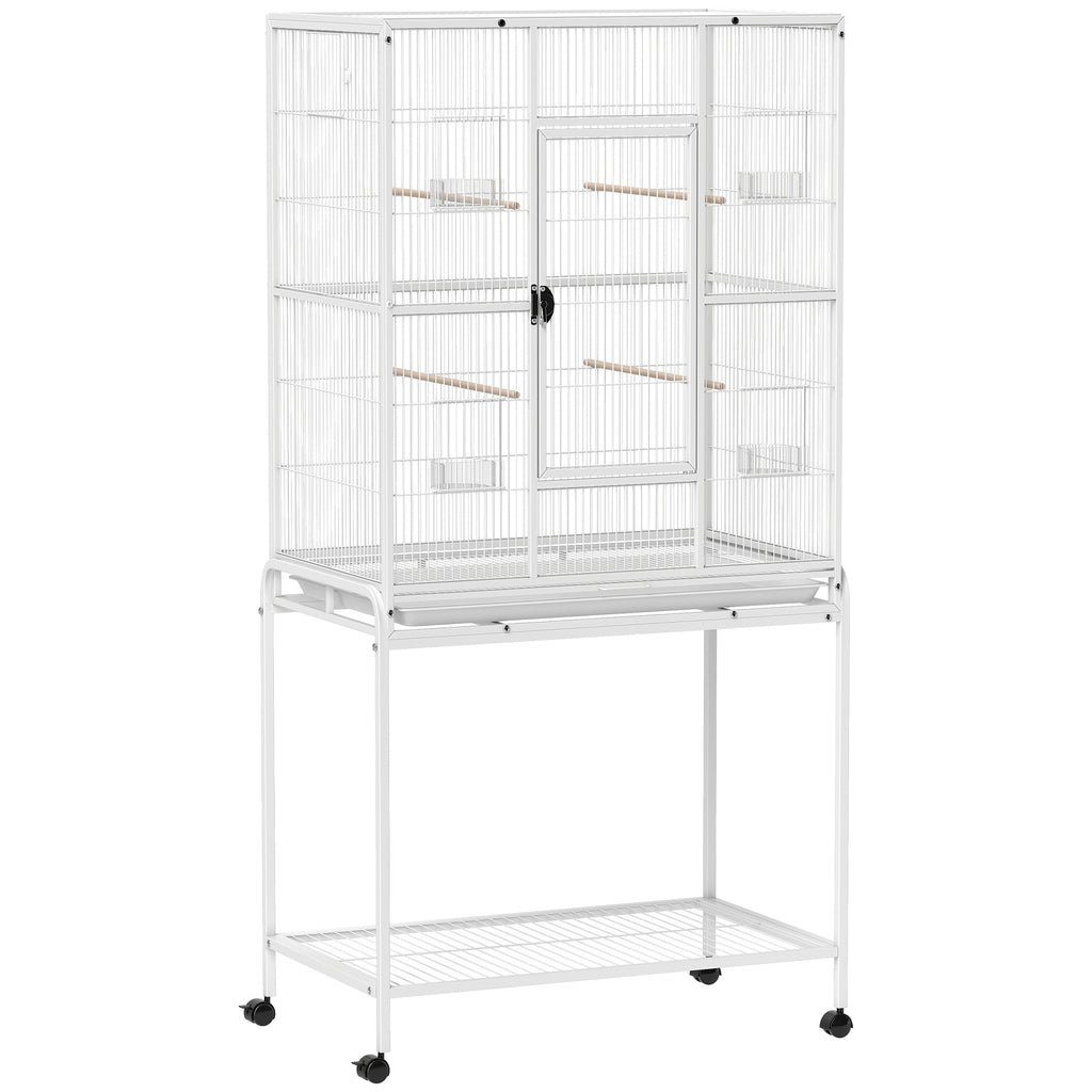Cage à Oiseaux Portable avec 4 Mangeoires et 4 Perchoirs Pratique 81 x 48 x 162,5 cm Blanc-0