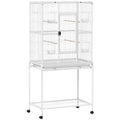 Cage à Oiseaux Portable avec 4 Mangeoires et 4 Perchoirs Pratique 81 x 48 x 162,5 cm Blanc-0