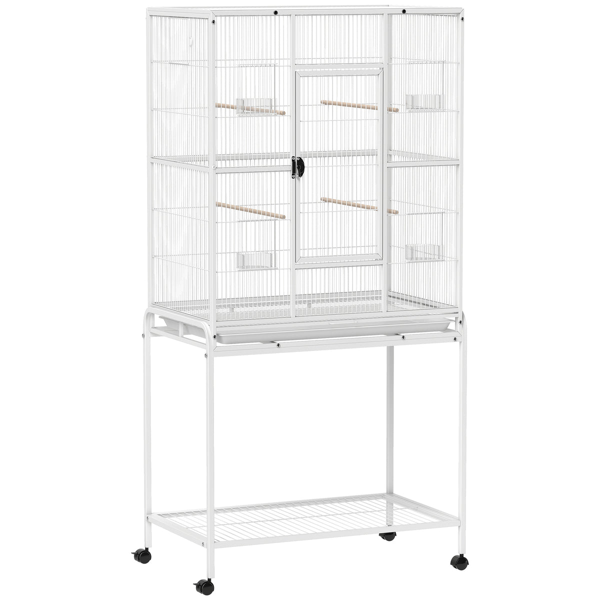 Cage à Oiseaux Portable avec 4 Mangeoires et 4 Perchoirs Pratique 81 x 48 x 162,5 cm Blanc-0