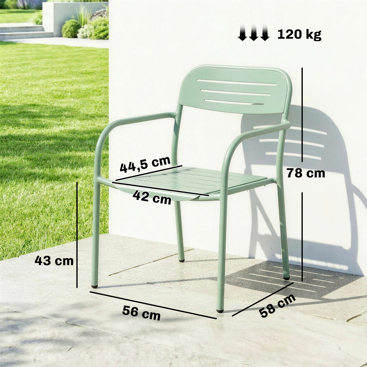 Lot de 2 Chaises de Jardin Salon de Jardin Empilable Résistant aux Intempéries avec Accoudoirs 56x58x78cm Vert-2