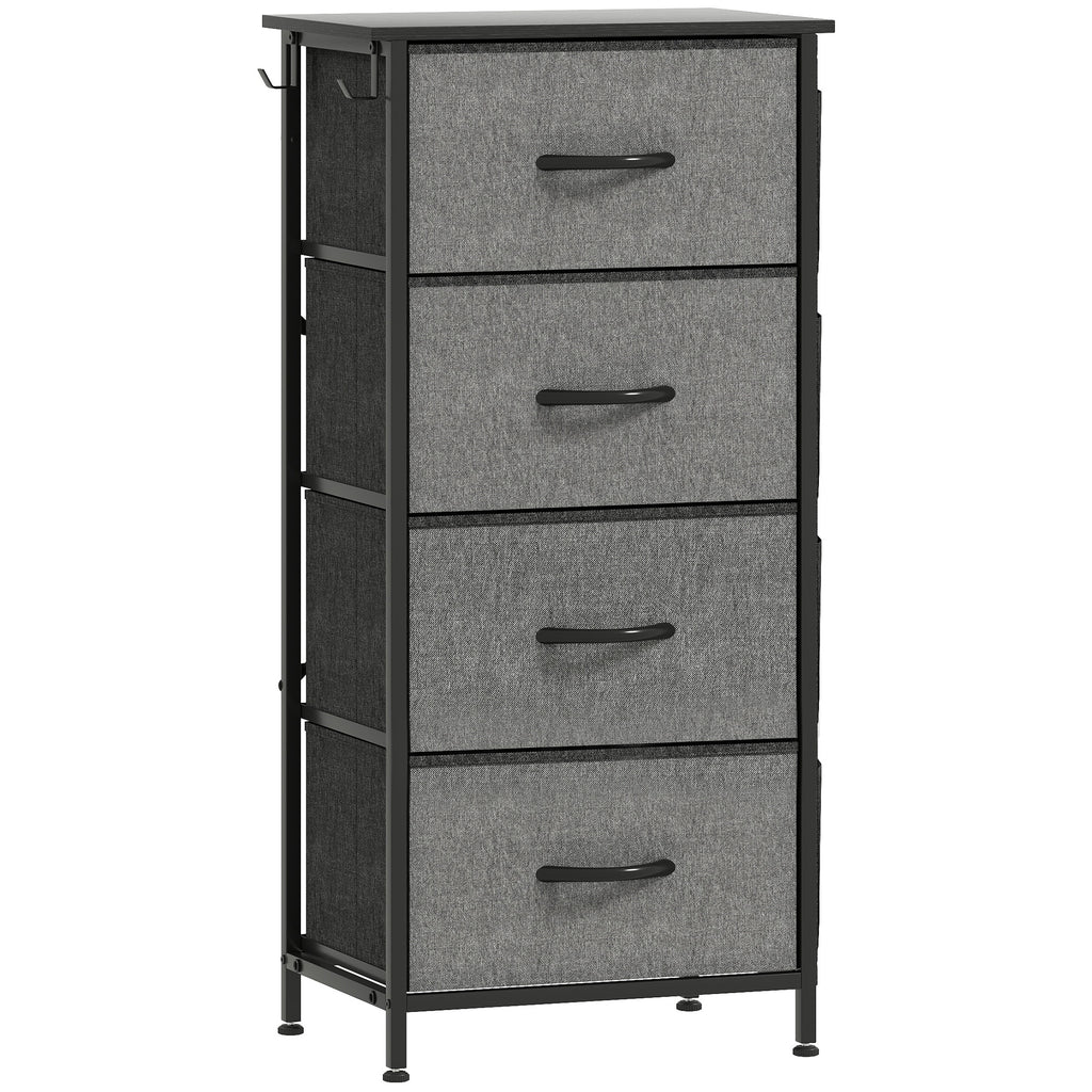 Commode 4 tiroirs en tissu, meuble de rangement avec 4 poches, 2 crochets, structure en acier, 45 x 30 x 94,5 cm, gris-0