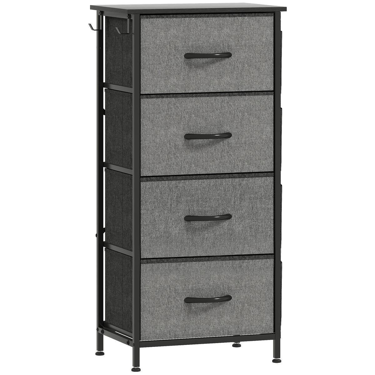Commode 4 tiroirs en tissu, meuble de rangement avec 4 poches, 2 crochets, structure en acier, 45 x 30 x 94,5 cm, gris-0