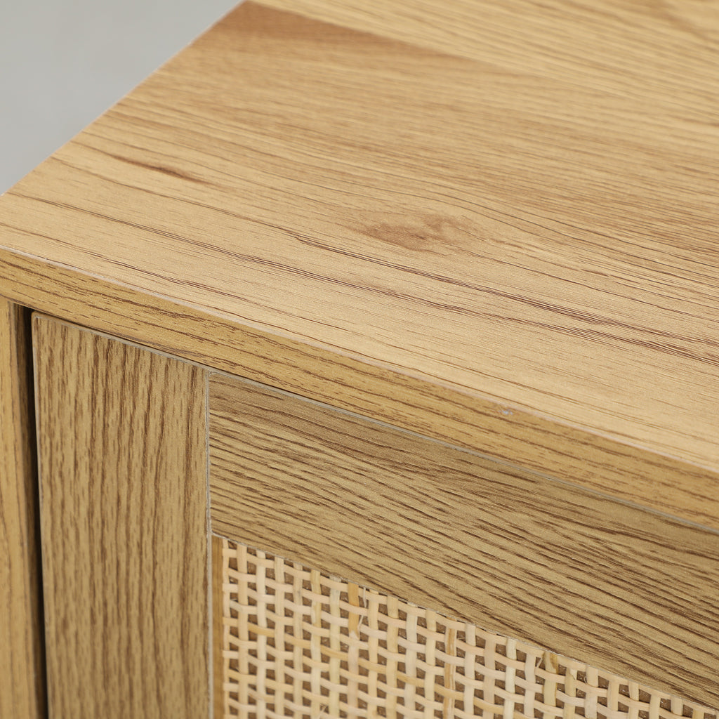 Buffet salon meuble de rangement avec placards à portes en rotin et étagère réglable, bois naturel-8