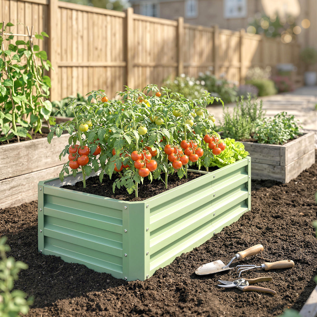 Carré Potager de Jardin Rectangulaire, Tôle d'Acier Ondulée, 120 x 60 x 30,5 cm, Vert-7
