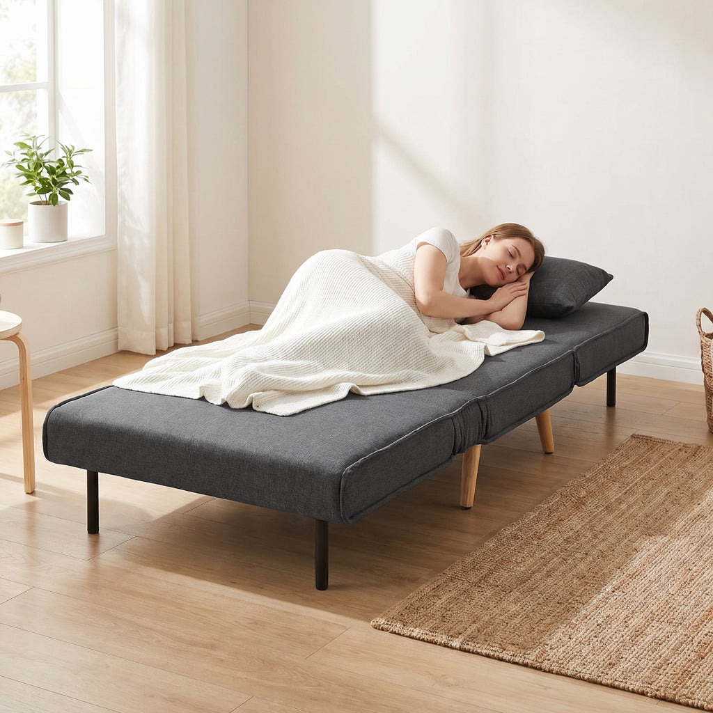 Canapé-lit 1 place avec dossier réglable, coussin inclus et pieds pliables charge 120 kg gris-7