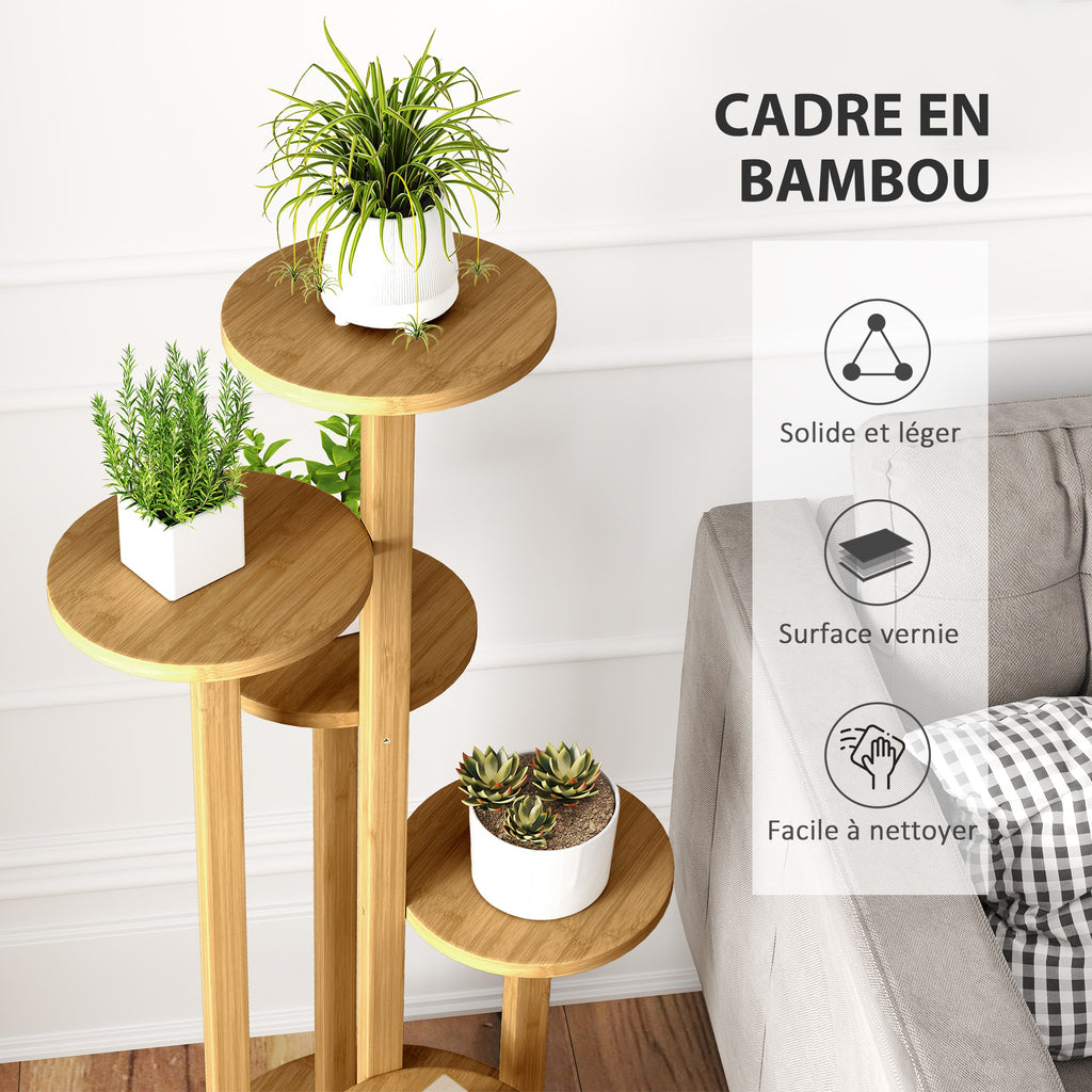 Étagère à plantes en bambou étagères rondes à fleurs support de pots de fleurs 5 niveaux bois naturel-4