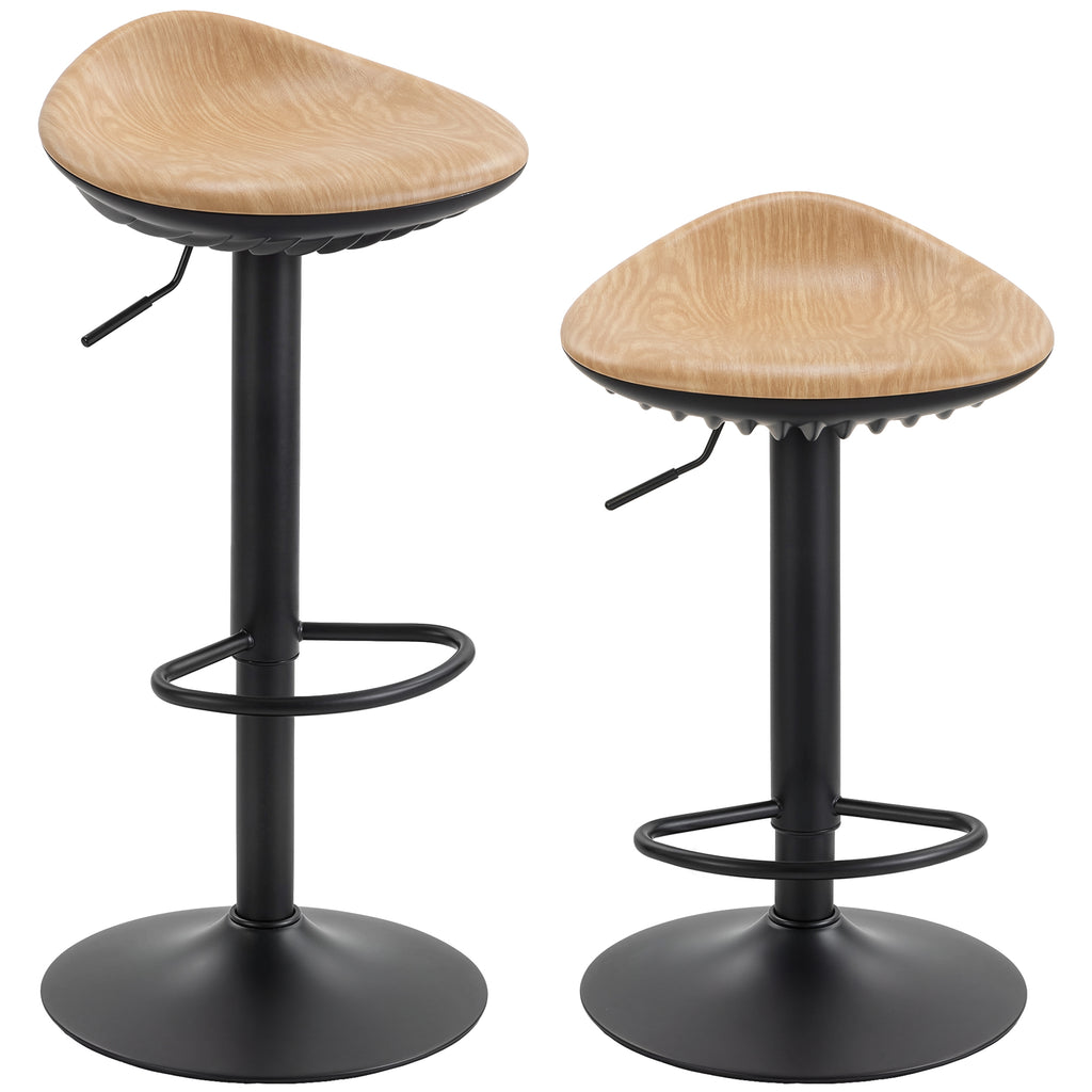 Lot de 2 tabourets de bar, chaises de bar réglables en hauteur avec repose-pieds, pivotant 360°, base en acier, chêne-0
