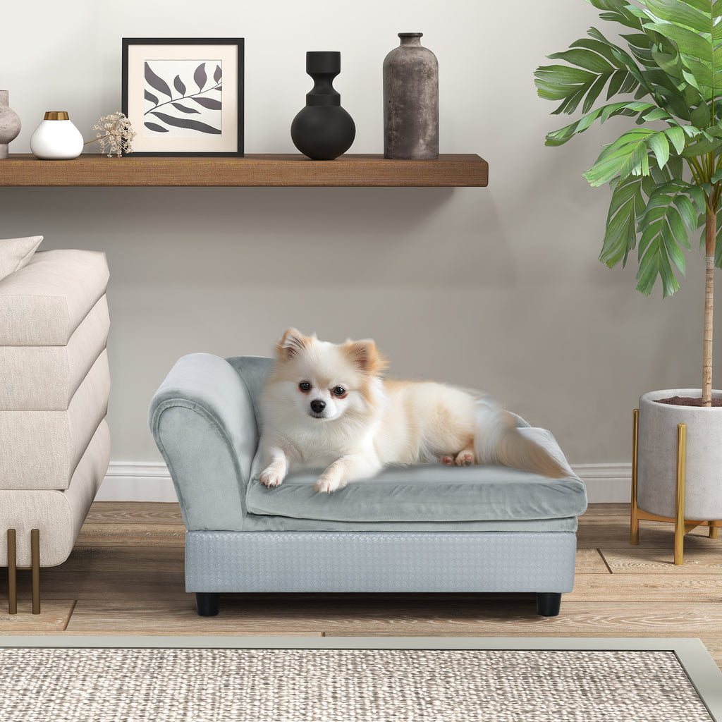 Canapé Chien Chat sur Pied avec Coffre de Rangement Style Moderne Coussin d'assise Amovible Grand Confort 76 x 45 x 43 cm gris clair-1