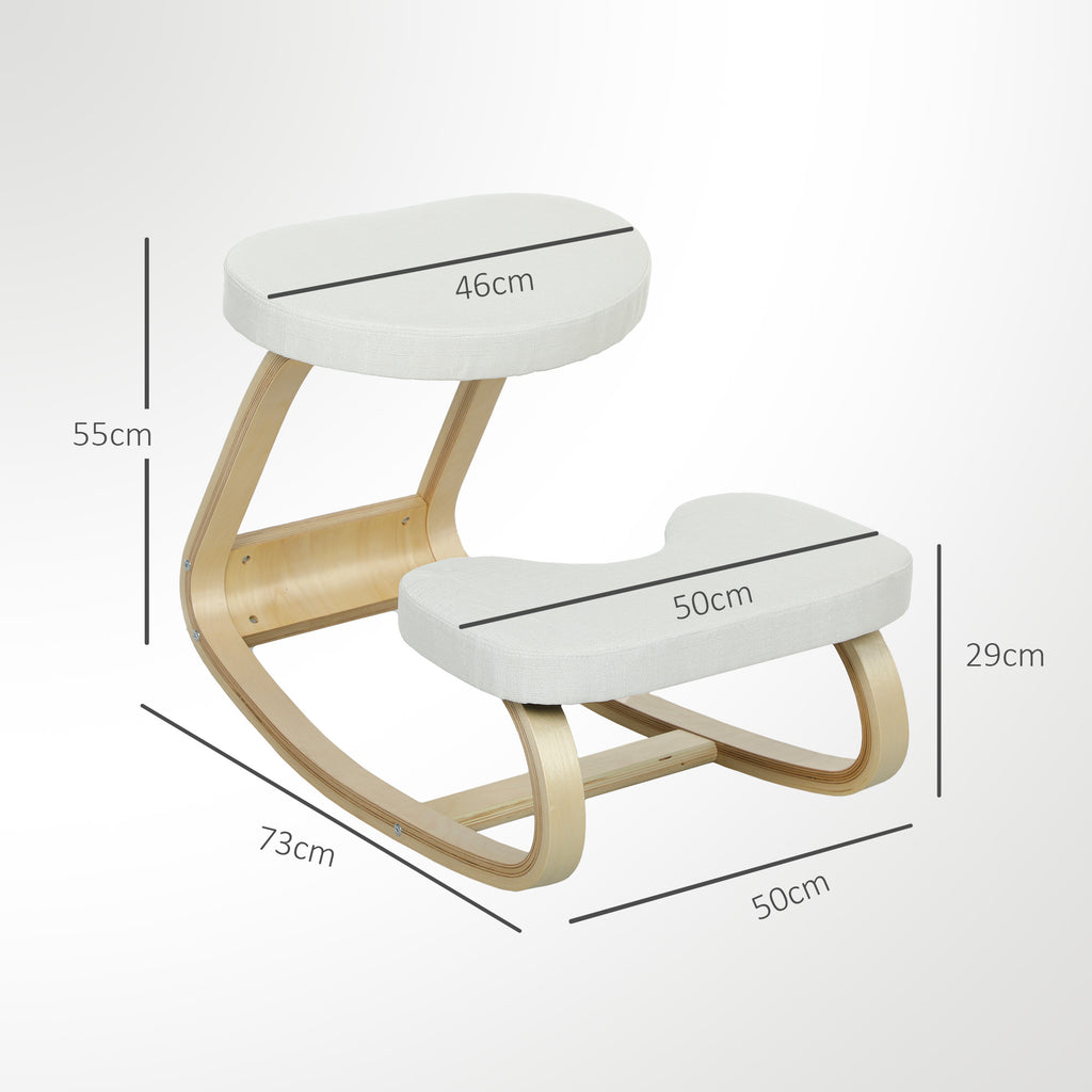 Siège assis genoux, siège ergonomique en bois à bascule, chaise à genoux pour bureau à domiciles, crème-2