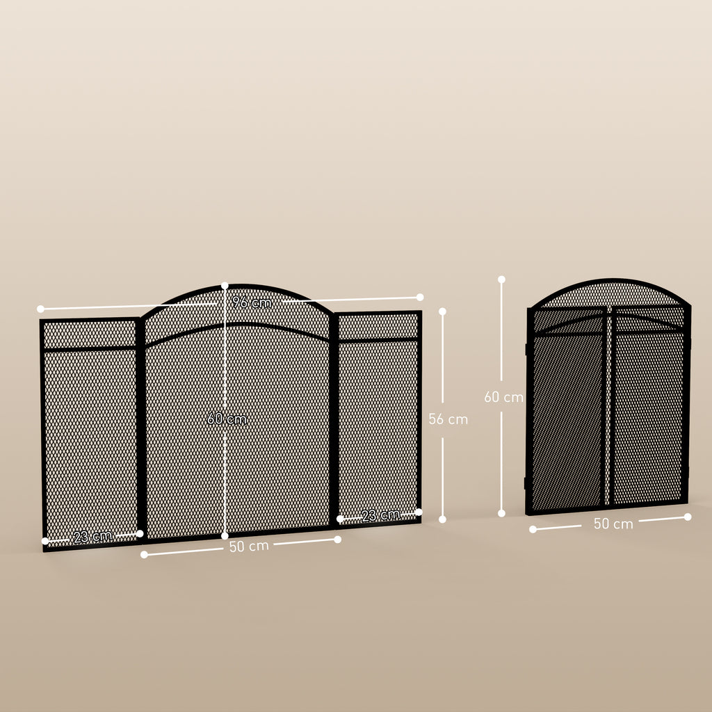 Pare-feu cheminée pliable 3 panneaux pare-étincelles cheminée avec motif en en chevron 96l x 1P x 60H cm métal noir-2