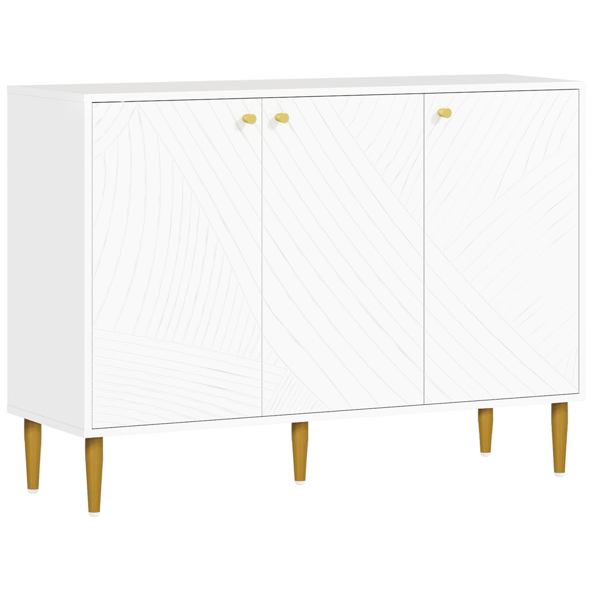 Buffet meuble de rangement avec 2 placard 3 portes étagères ajustables pieds dorés en acier 107 x 35 x 77 cm blanc-0