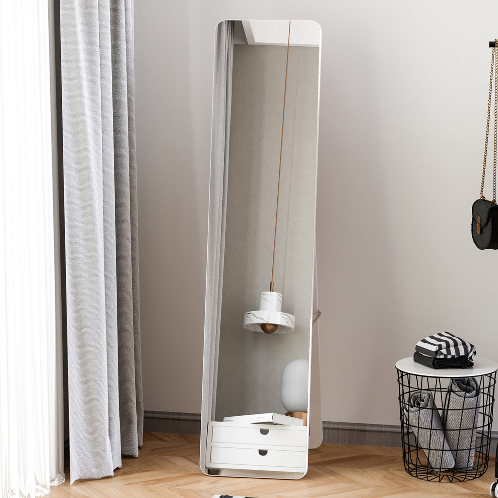 Miroir sur Pied et Mural rectangulaire dim. 37L x 43l x 156H cm Bois Aspect Blanc-1