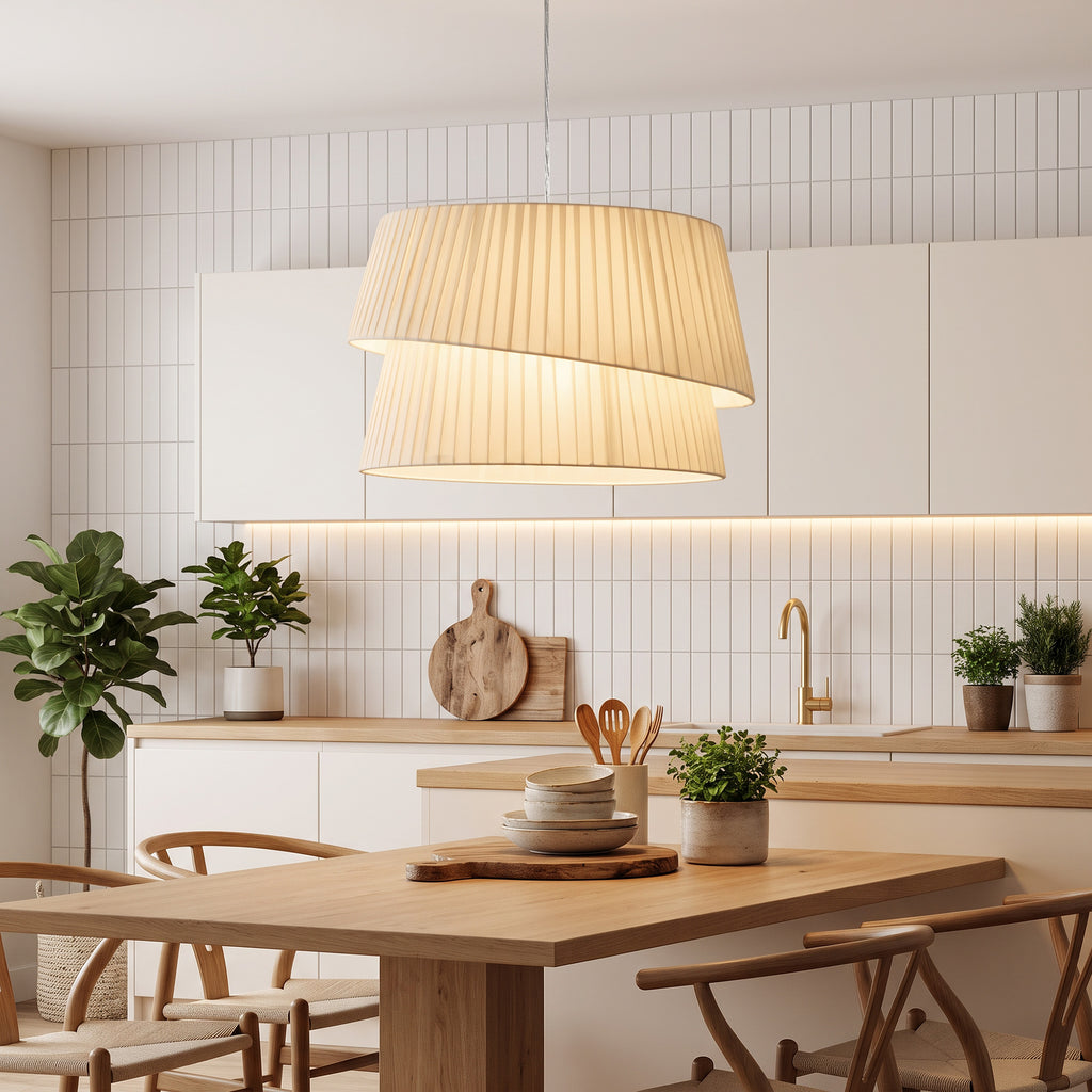 Suspension Luminaire Élégante à Double Abat-Jour, Rosace Dorée, Câble Réglable, Ampoule Non Incluse E14 40 W, Blanc-7