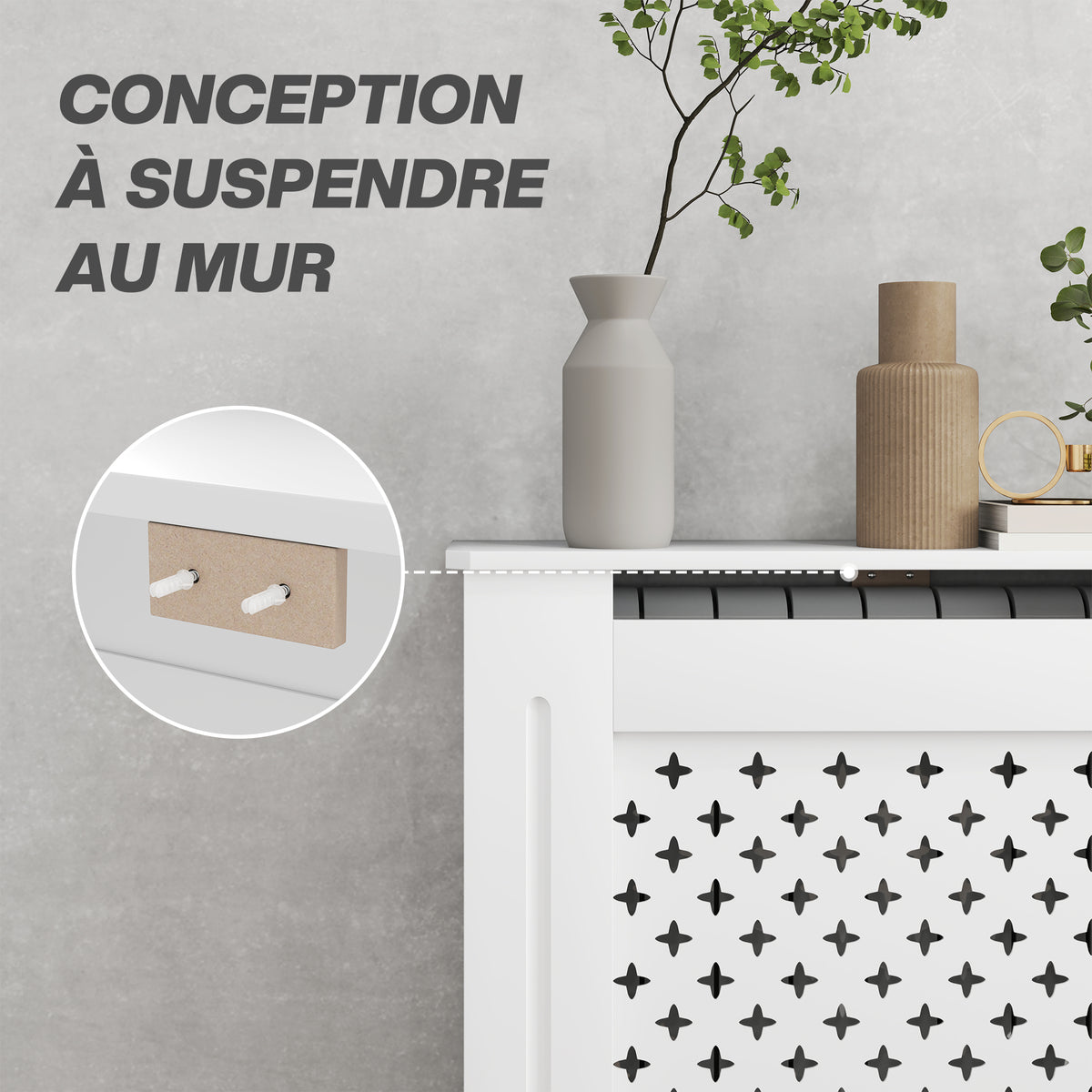 Couvercle de radiateur cache radiateur grille croisée pour salon chambre à coucher en bois 78l x 19P x 82H cm blanc-5
